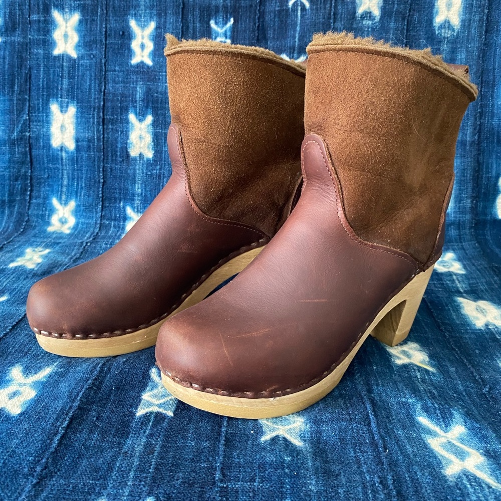 No. 6 Shearling Lined Clog Boots High Heel, size 39